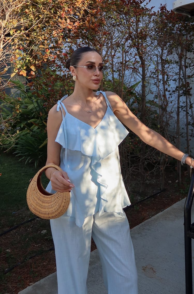 Mavi Giona Askılı Bluz Pantolon Takım