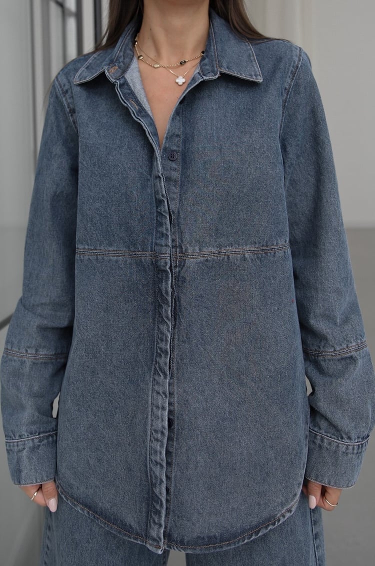 Mavi Gizli Düğmeli Fit Denim Ceket