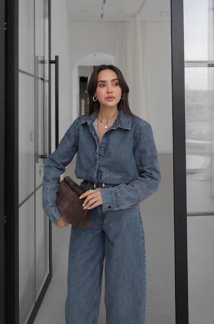 Mavi Gizli Düğmeli Fit Denim Ceket