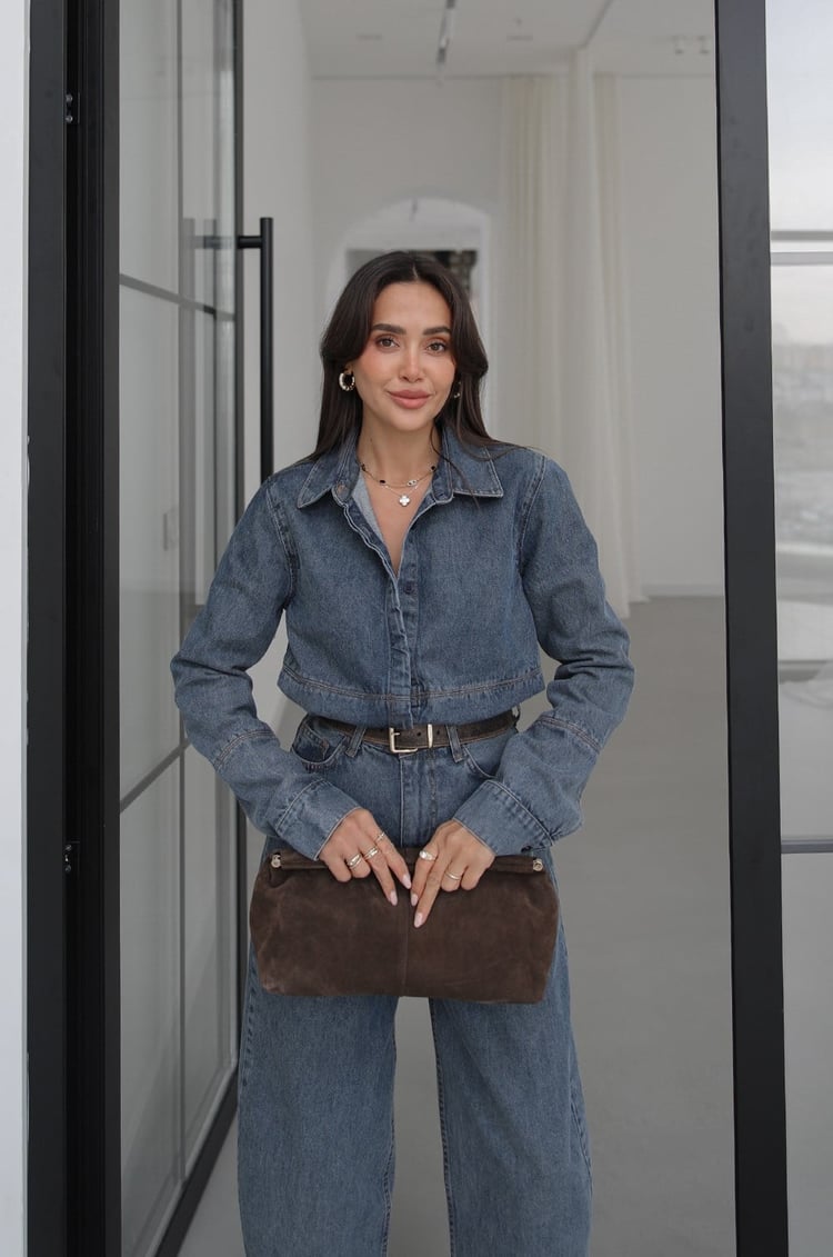 Mavi Gizli Düğmeli Fit Denim Ceket