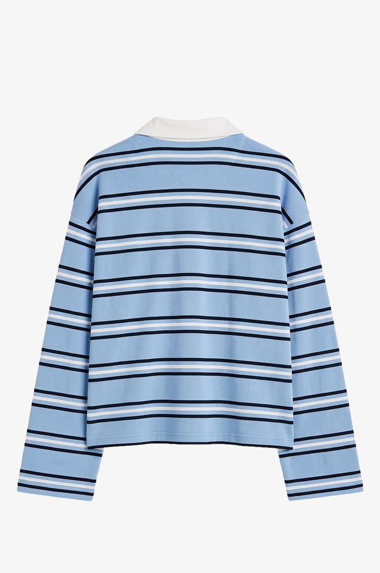 Mavi Gömlek Yakalı Çizgili İnce Sweatshirt