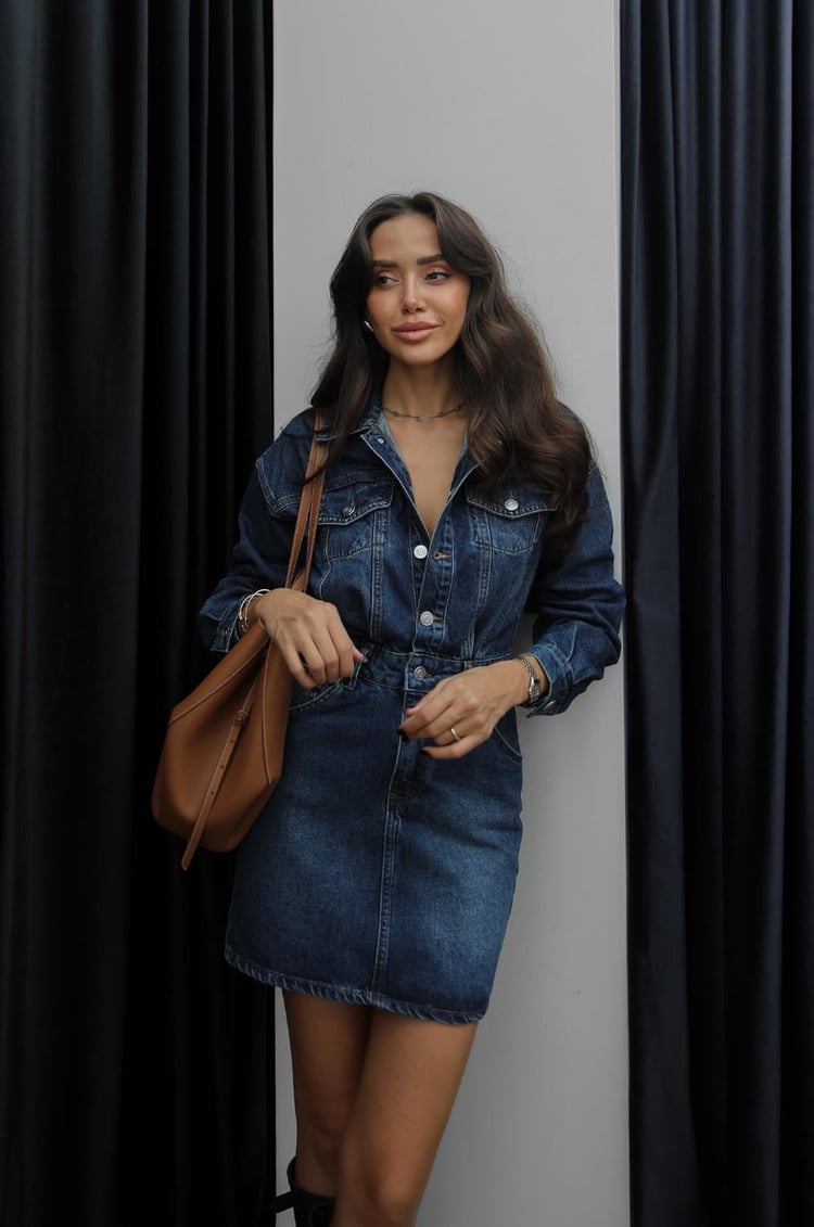 Mavi Kısa Denim Elbise
