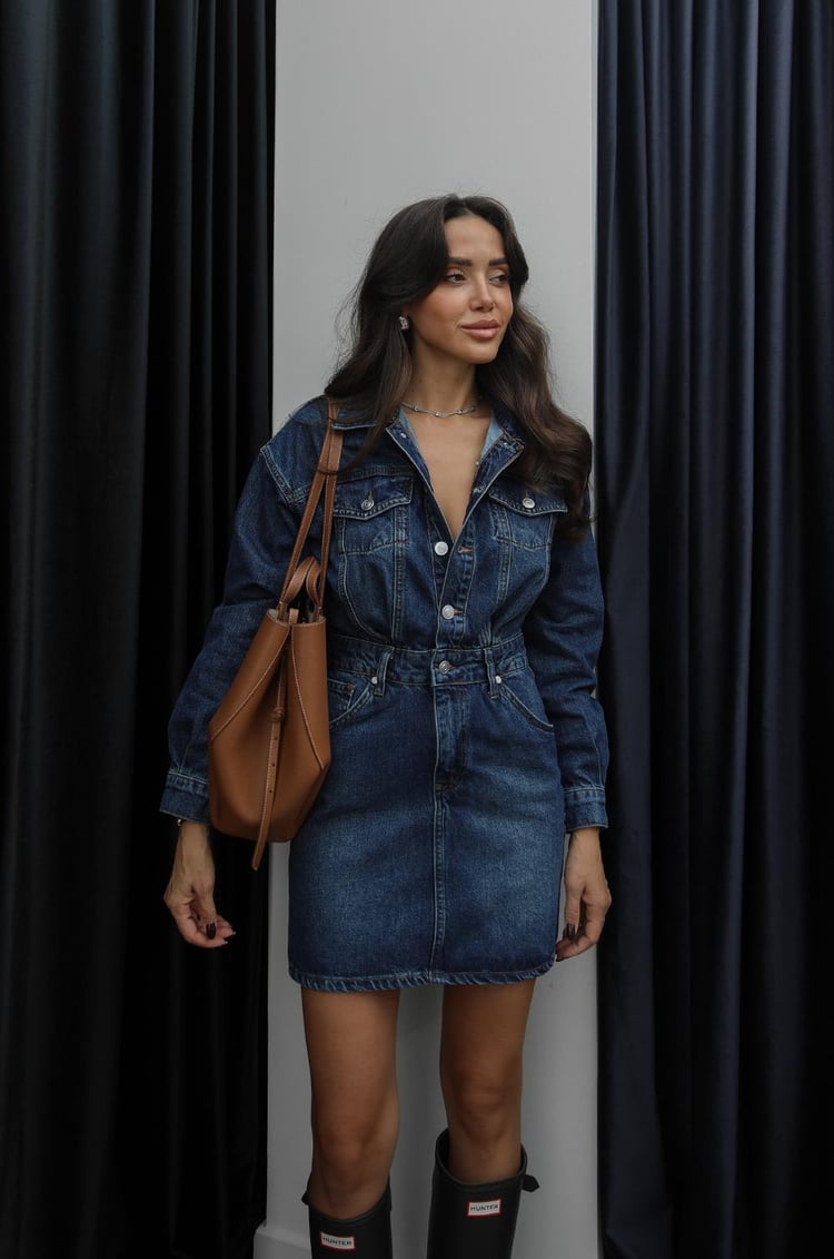 Mavi Kısa Denim Elbise