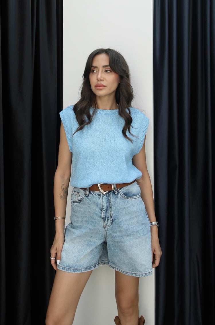 Mavi Kolsuz Bisiklet Yaka Triko