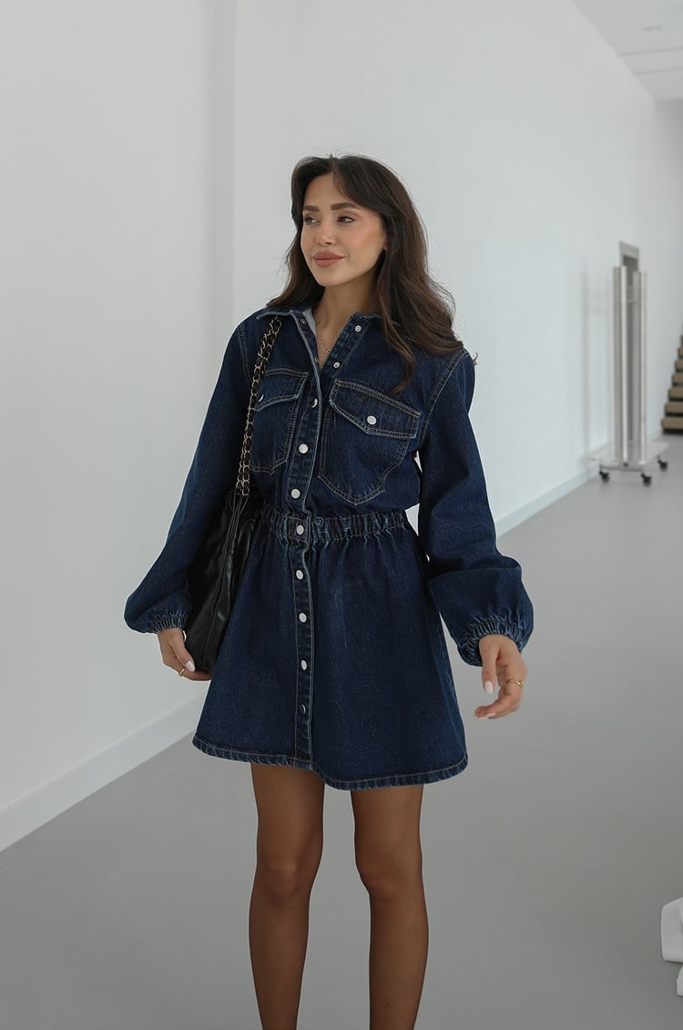 Mavi Lavin Çıtçıt Kapamalı Denim Elbise