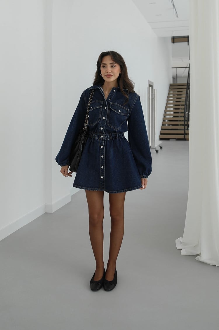 Mavi Lavin Çıtçıt Kapamalı Denim Elbise