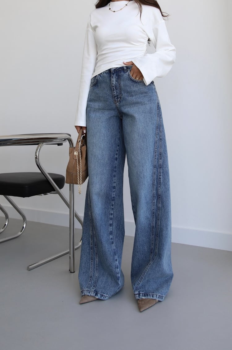 Mavi Niki Çift Dikişli Wide Leg Jean