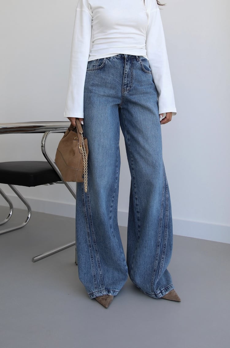 Mavi Niki Çift Dikişli Wide Leg Jean