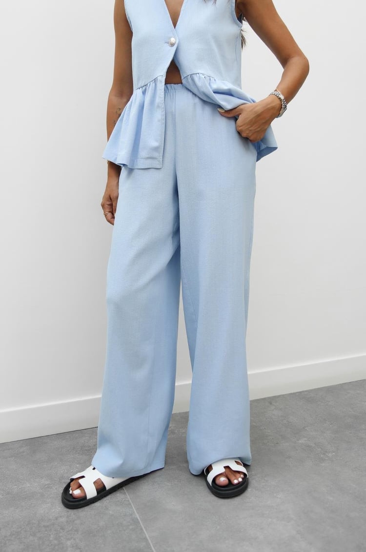 Mavi Önü Tek Düğmeli Yelek Pantolon Takım