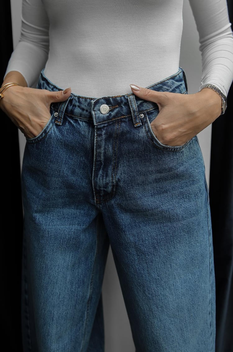 Mavi Puddle Effect Geniş Paça Jean