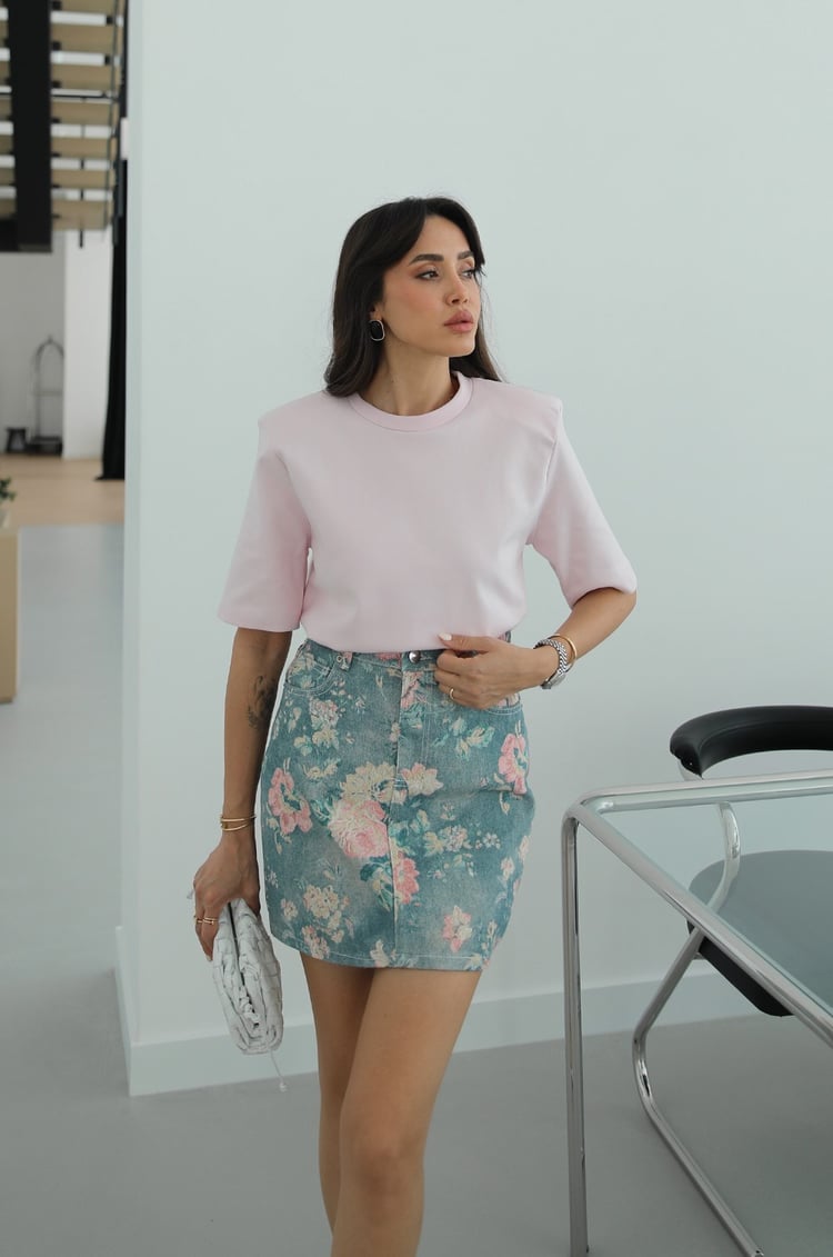 Mavi Rober Desenli Mini Denim Etek