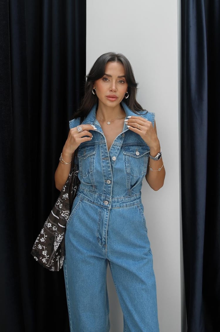 Mavi Sıfır Kol Denim Tulum