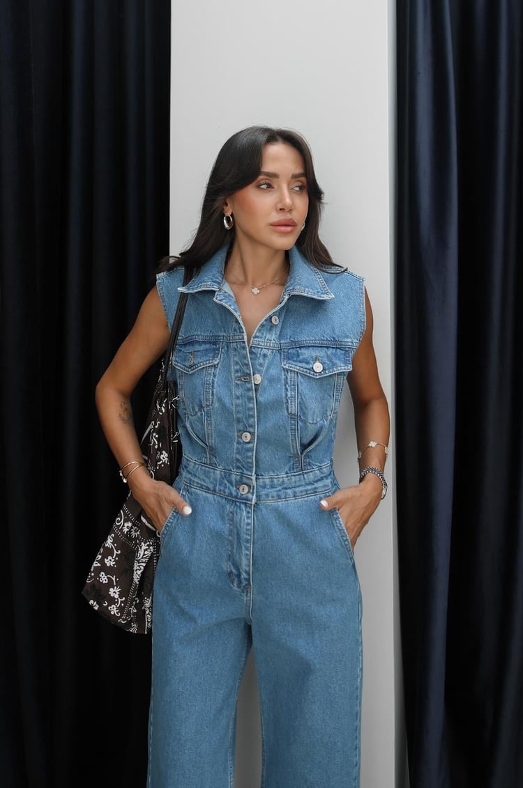 Mavi Sıfır Kol Denim Tulum