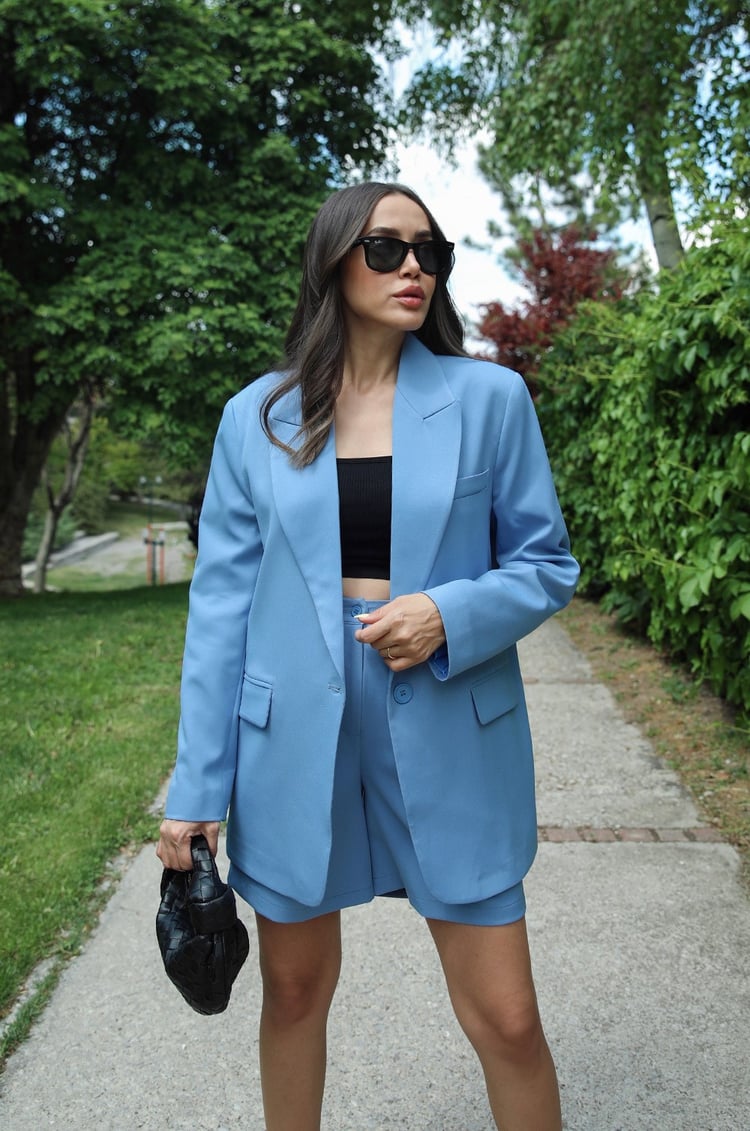 Mavi Şortlu Blazer Ceket Takım