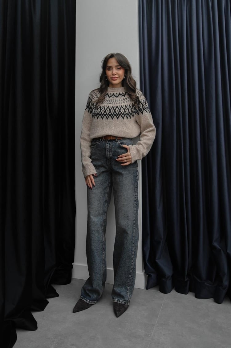 Mavi Süet Kemerli Wide Leg Jean