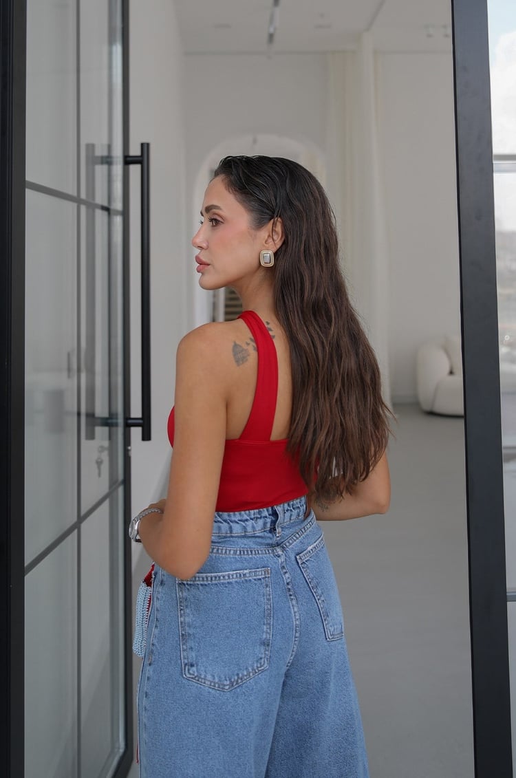 Mavi Yanı Çift Dikişli Mom Jean