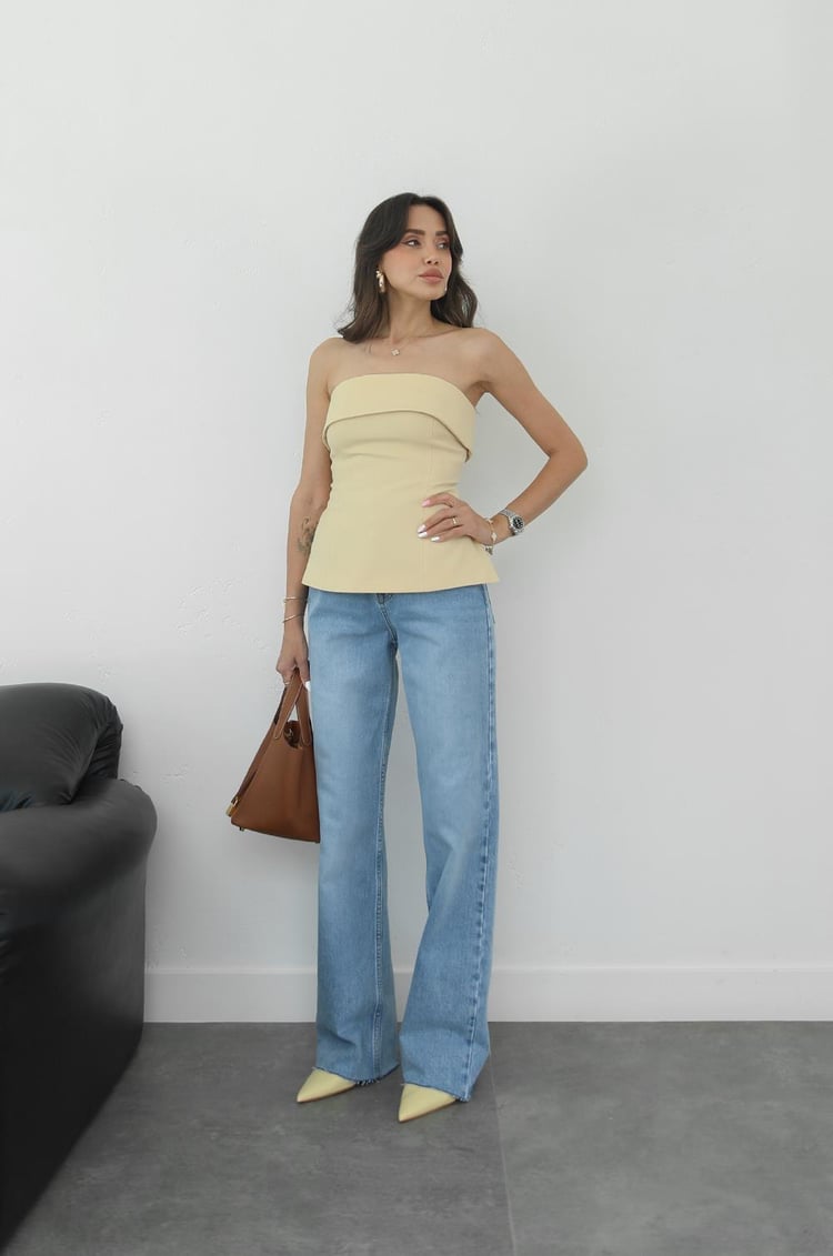 Mavi Yıkamalı Wide Leg Jean
