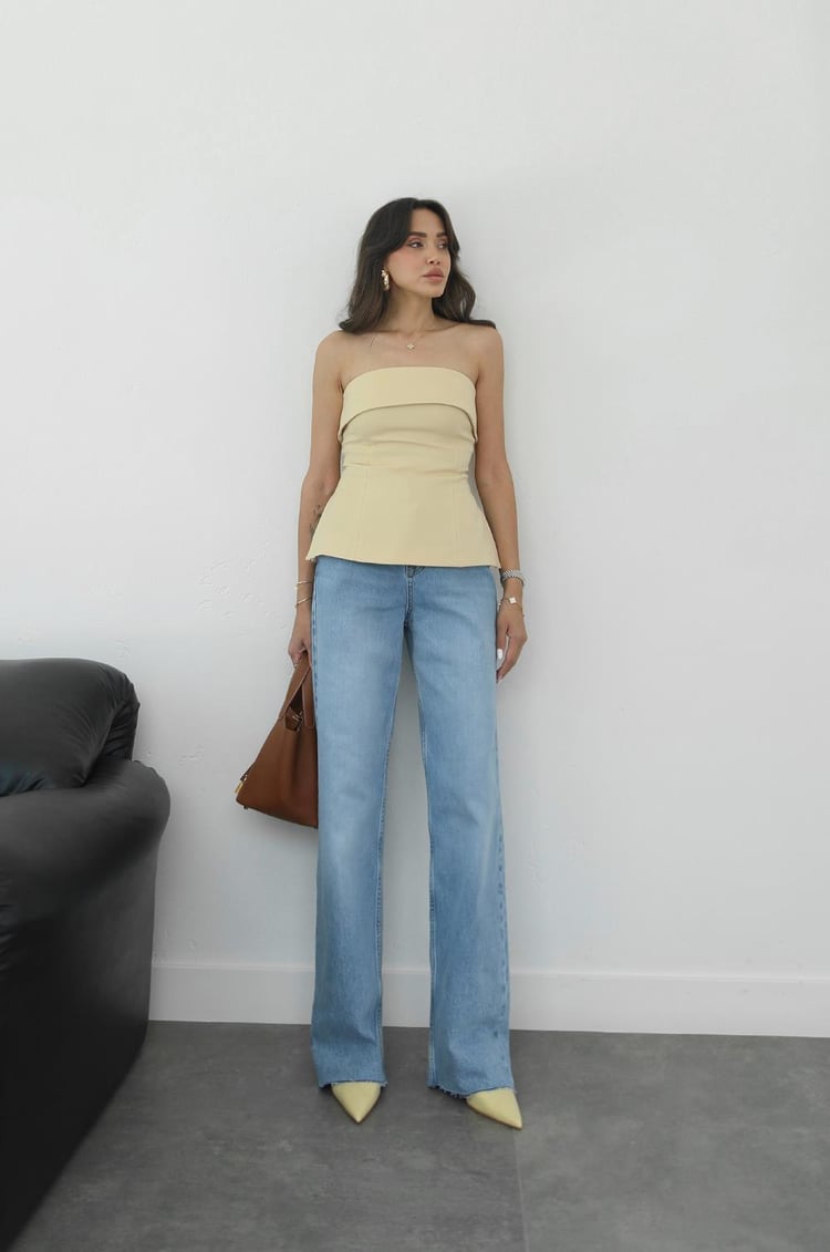 Mavi Yıkamalı Wide Leg Jean