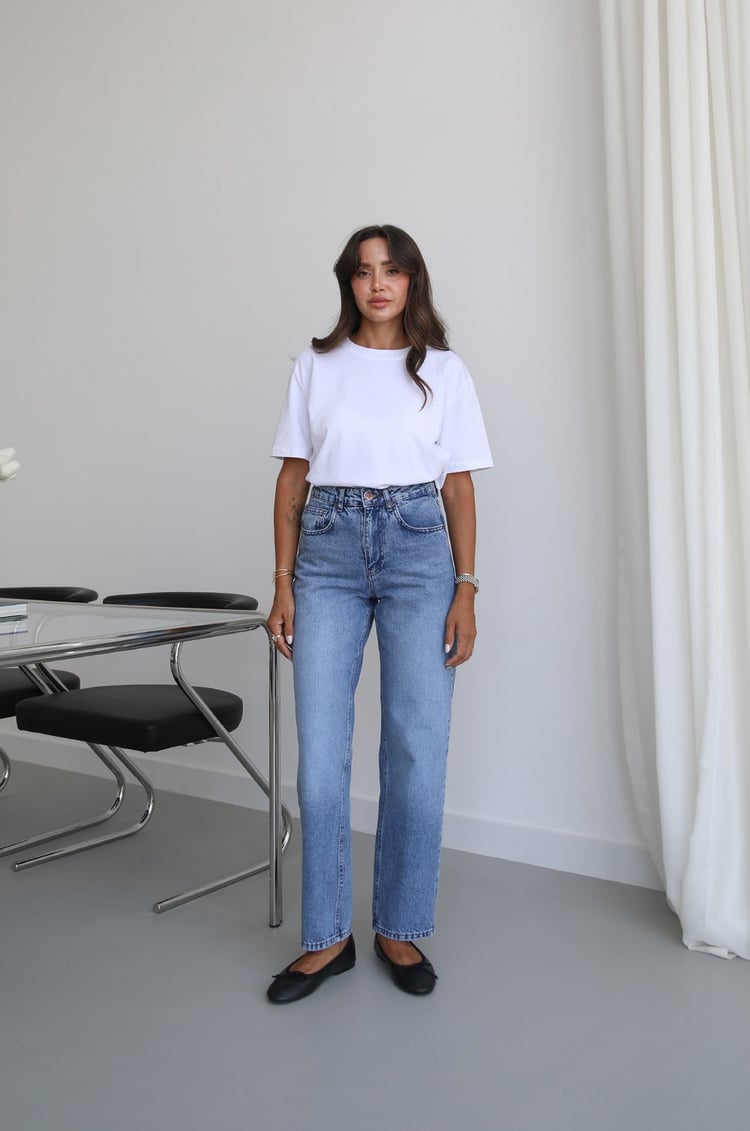 Mavi Yüksek Bel Fit Mom Jean