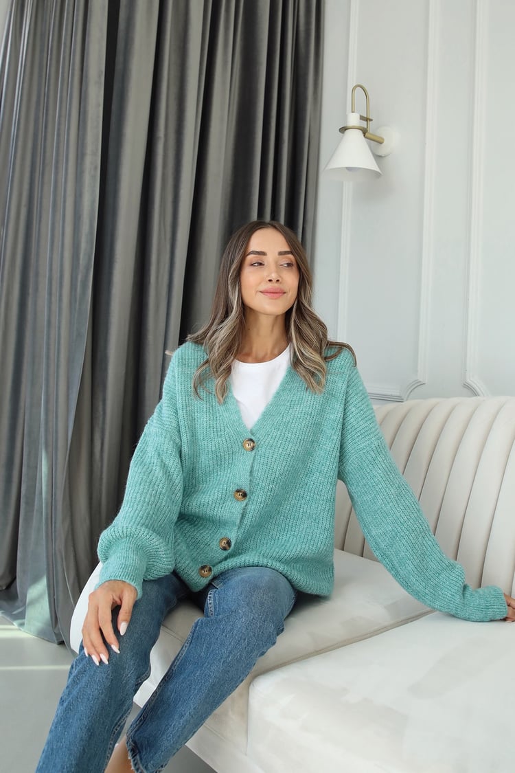 Mint Düğmeli Hırka