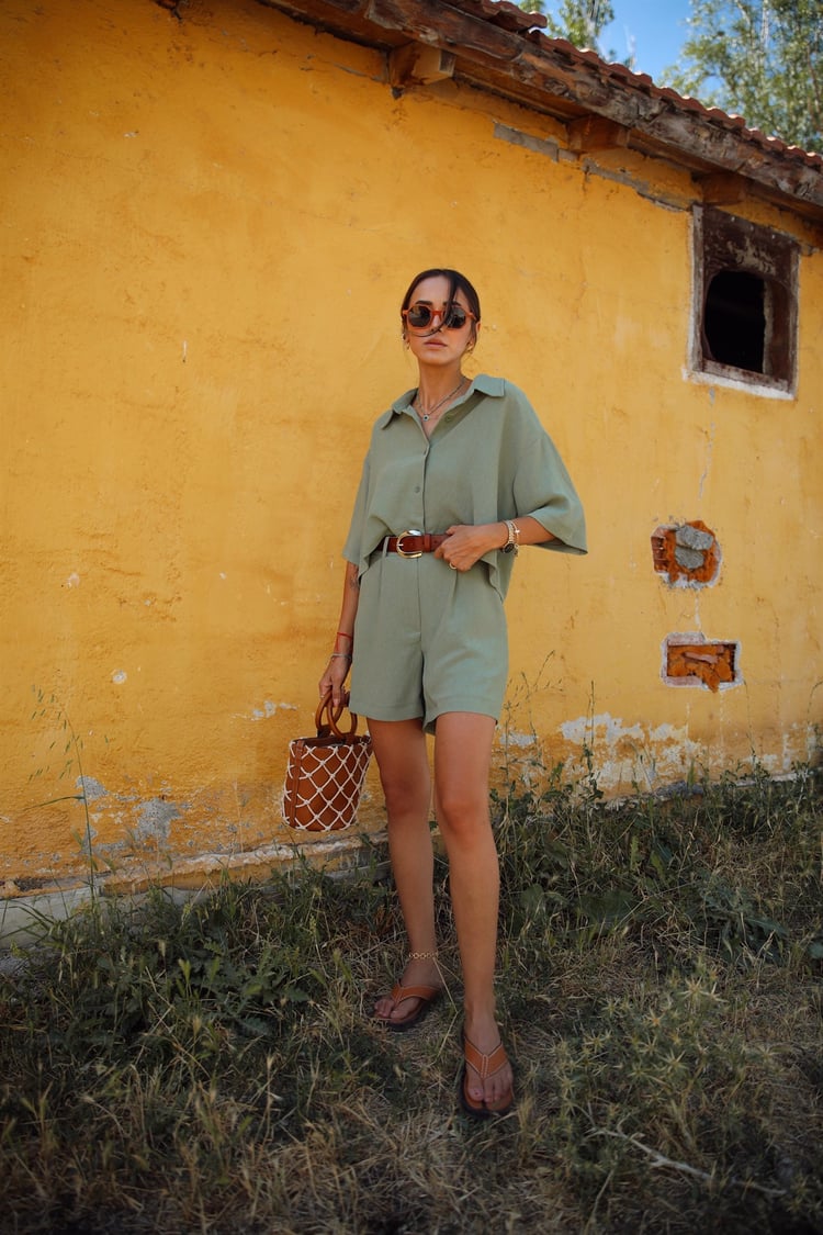 Mint Gömlek Şort Takım