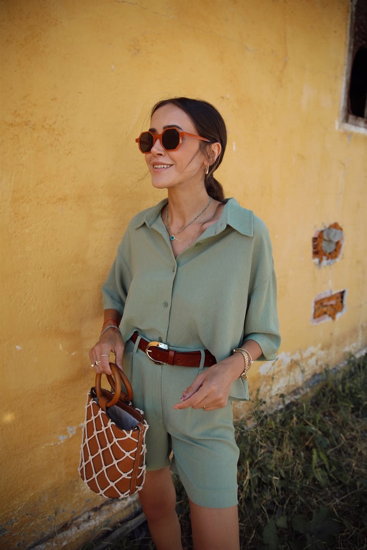 Mint Gömlek Şort Takım