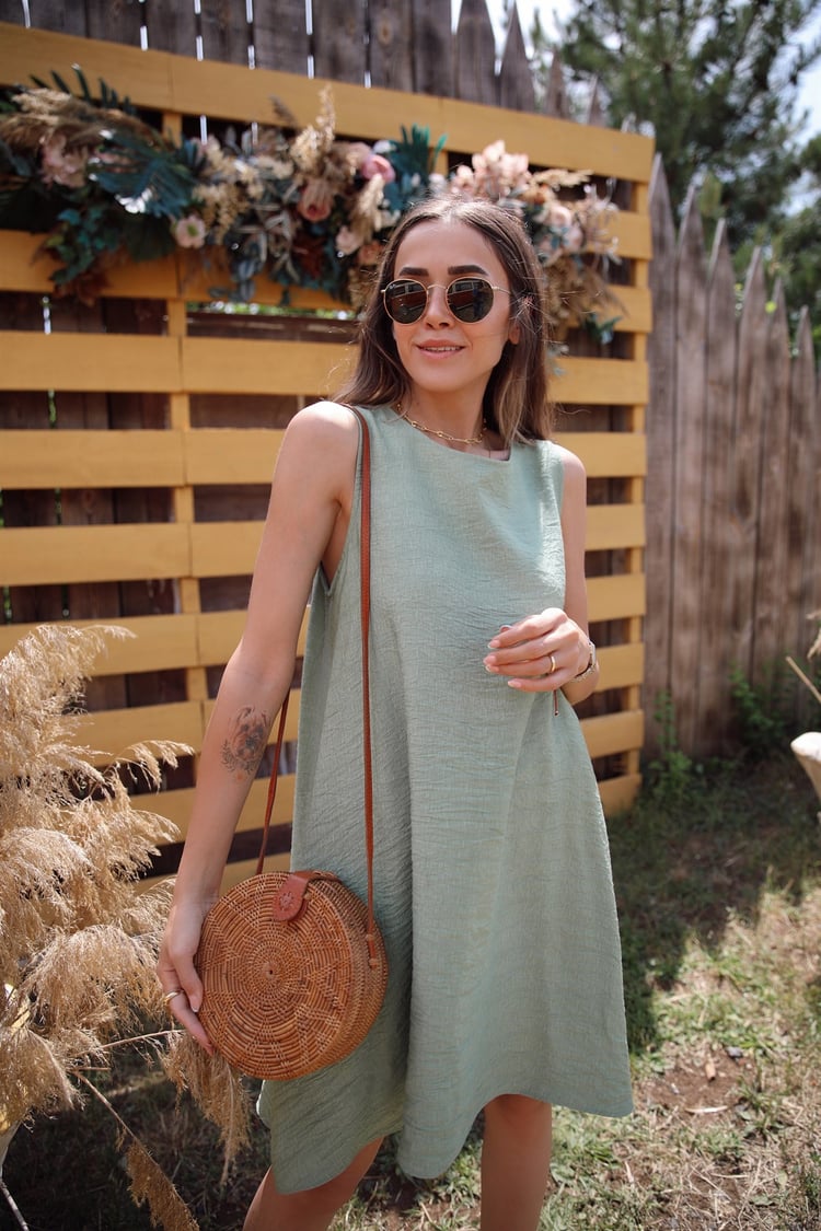 Mint Sıfır Kol Çan Model Elbise