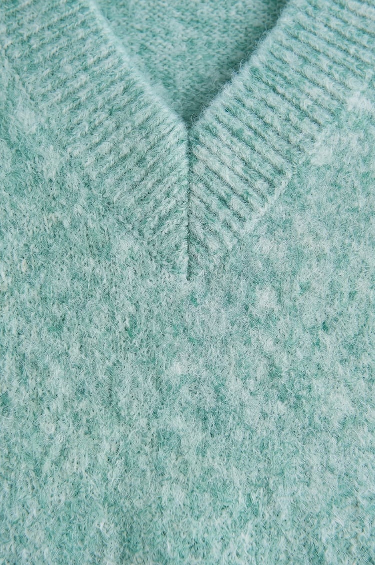Mint V Yaka Yumuşak Dokulu Kazak