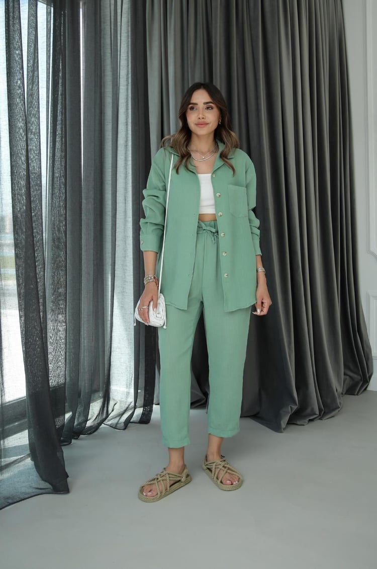 Mint Yeşili Pelham Keten Takım