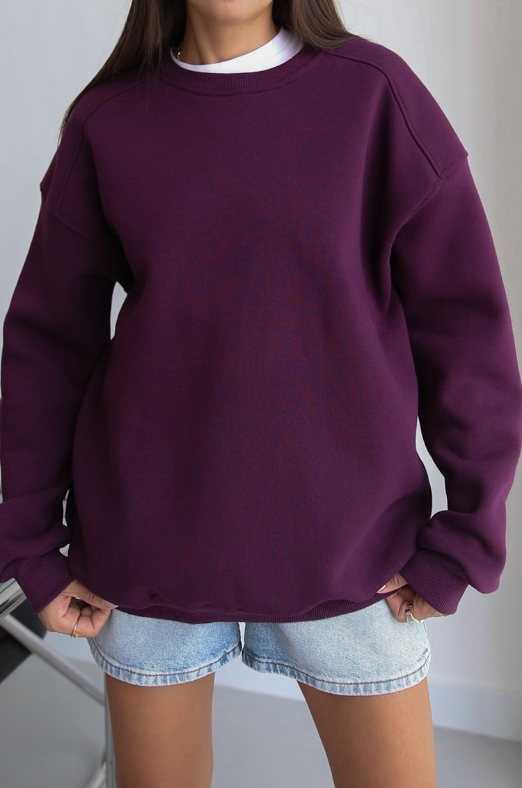 Mor Orin Bisiklet Yaka Sweatshirt