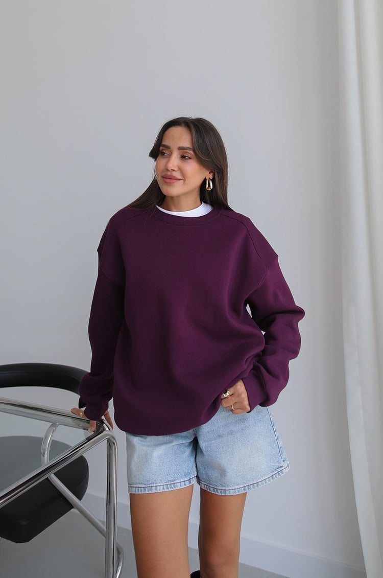 Mor Orin Bisiklet Yaka Sweatshirt