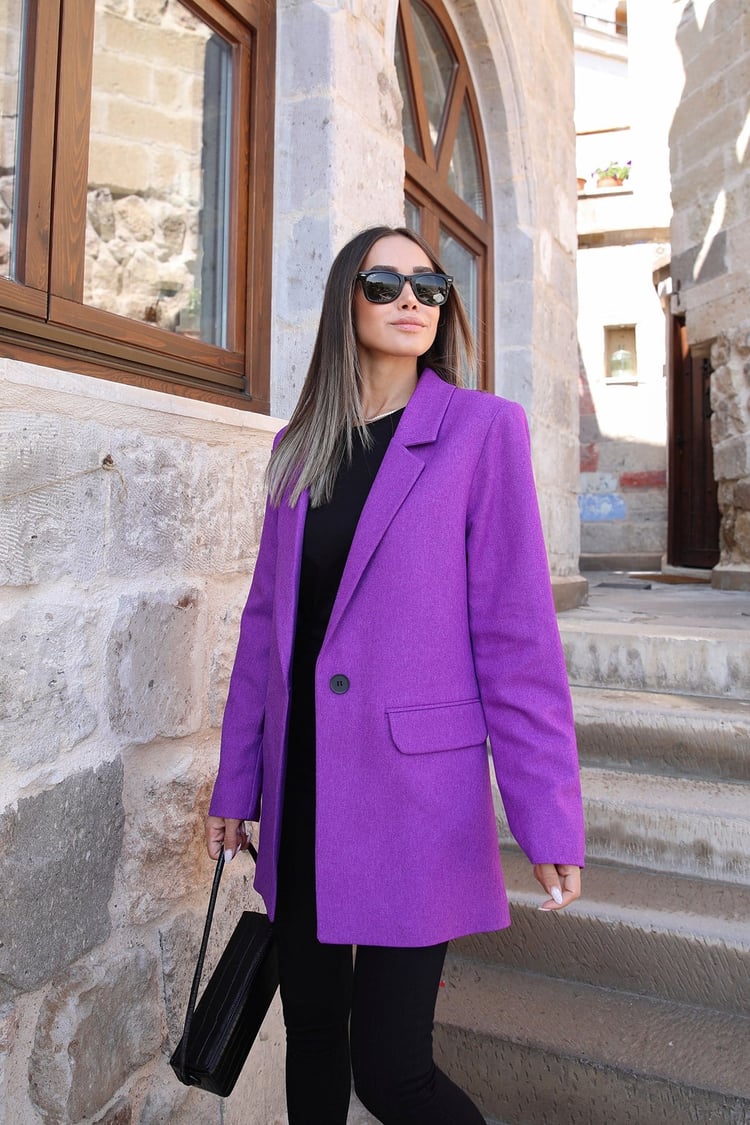 Mor Tek Düğmeli Blazer Ceket