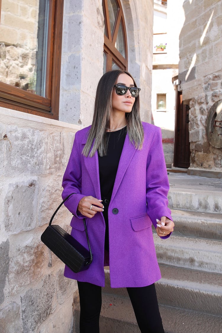 Mor Tek Düğmeli Blazer Ceket