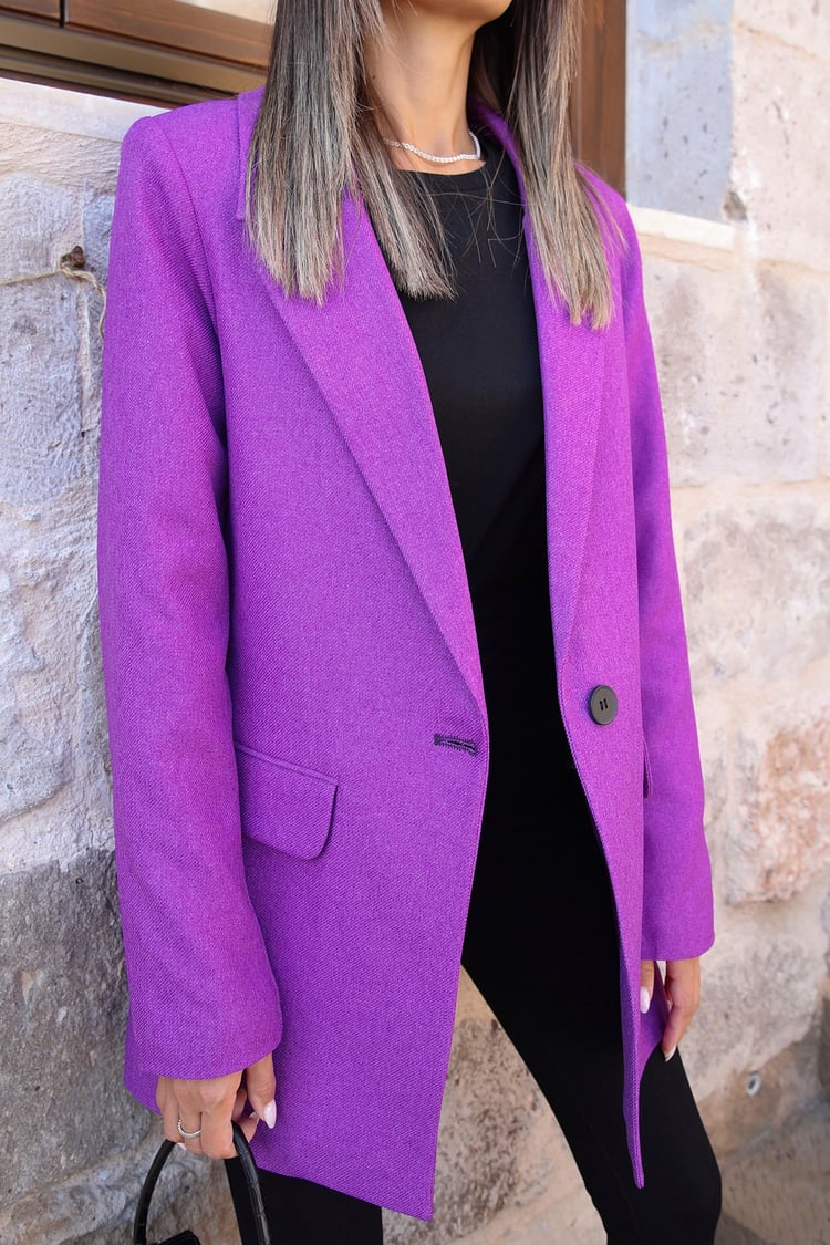 Mor Tek Düğmeli Blazer Ceket