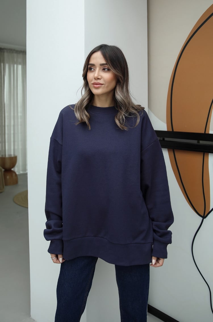 Morcivert Bisiklet Yaka Basic Sweatshirt