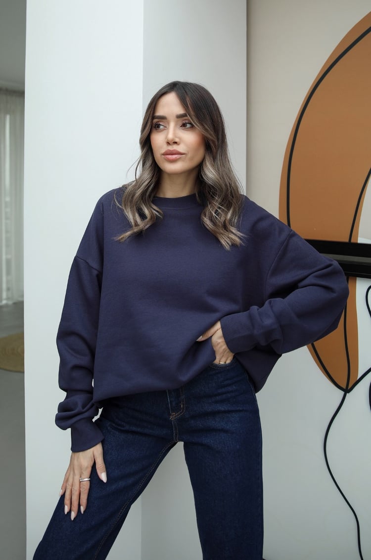 Morcivert Bisiklet Yaka Basic Sweatshirt