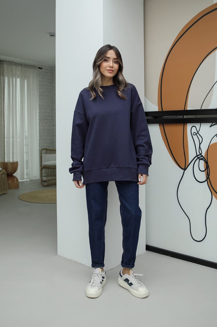 Morcivert Bisiklet Yaka Basic Sweatshirt