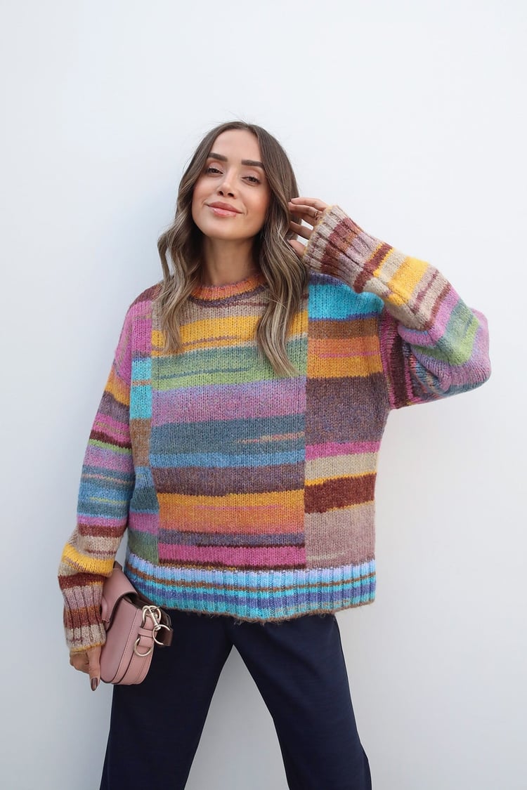 Multi Color Renk Bloklu Kazak