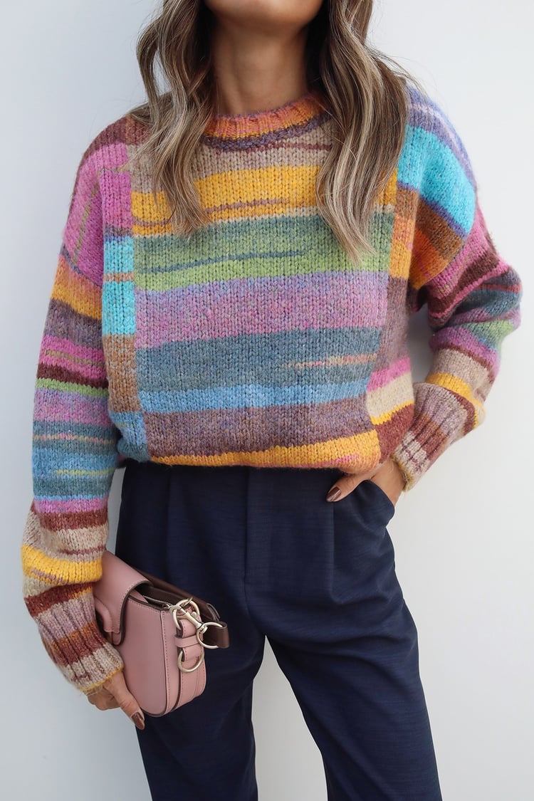 Multi Color Renk Bloklu Kazak