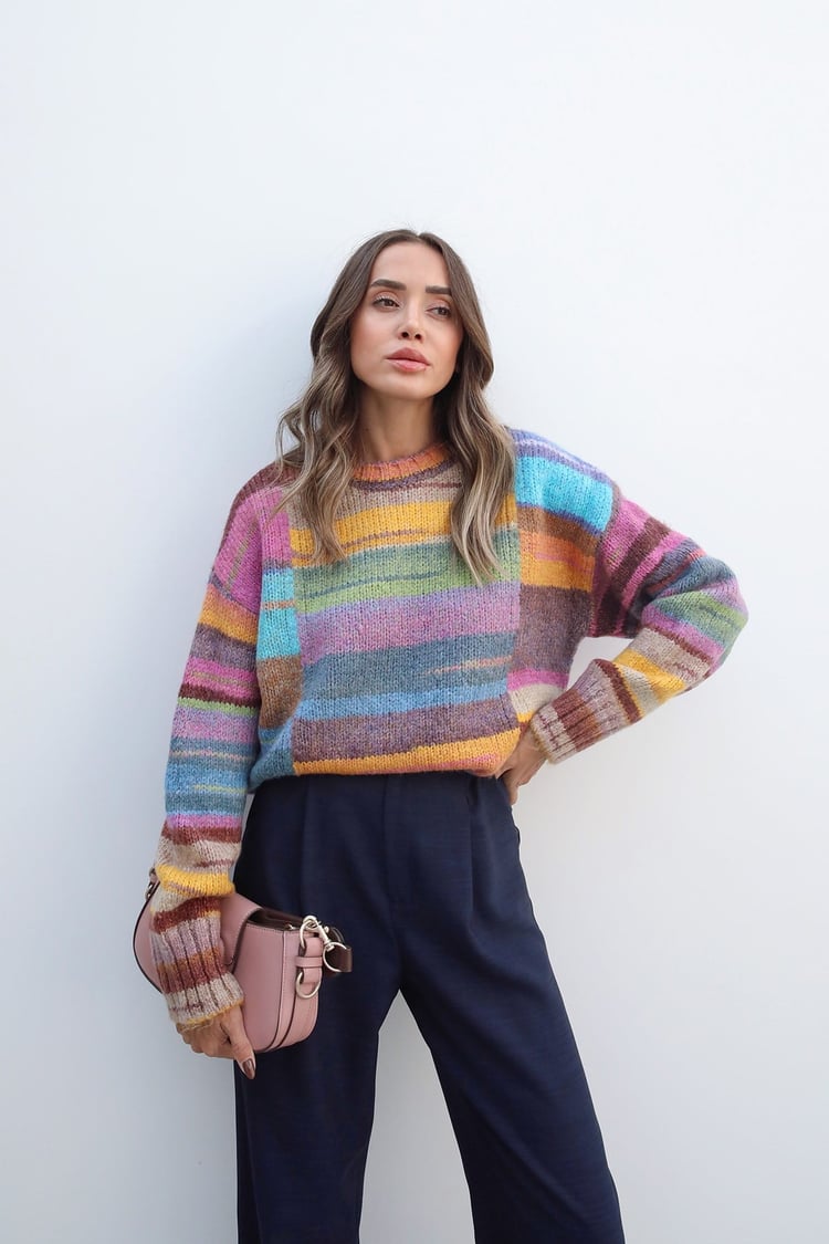 Multi Color Renk Bloklu Kazak