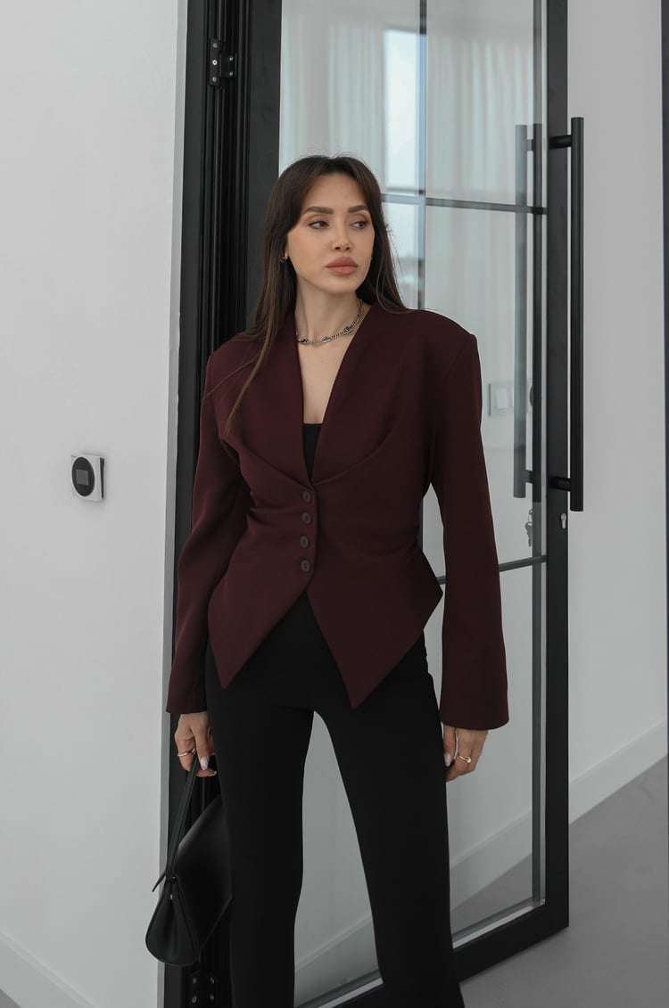 Mürdüm Arkası Bağlama Detaylı Blazer Ceket