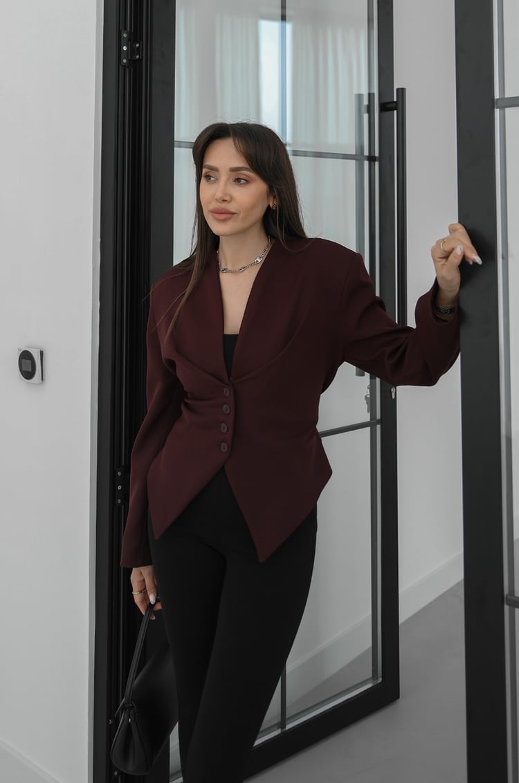 Mürdüm Arkası Bağlama Detaylı Blazer Ceket