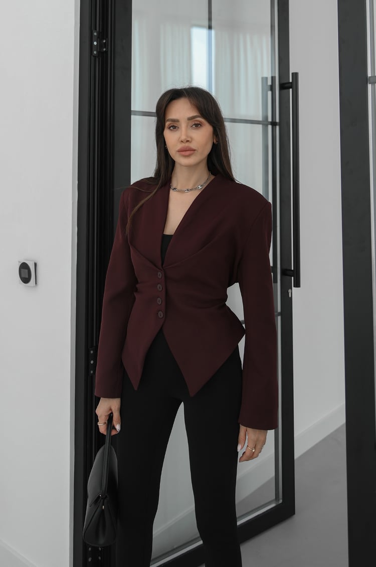 Mürdüm Arkası Bağlama Detaylı Blazer Ceket