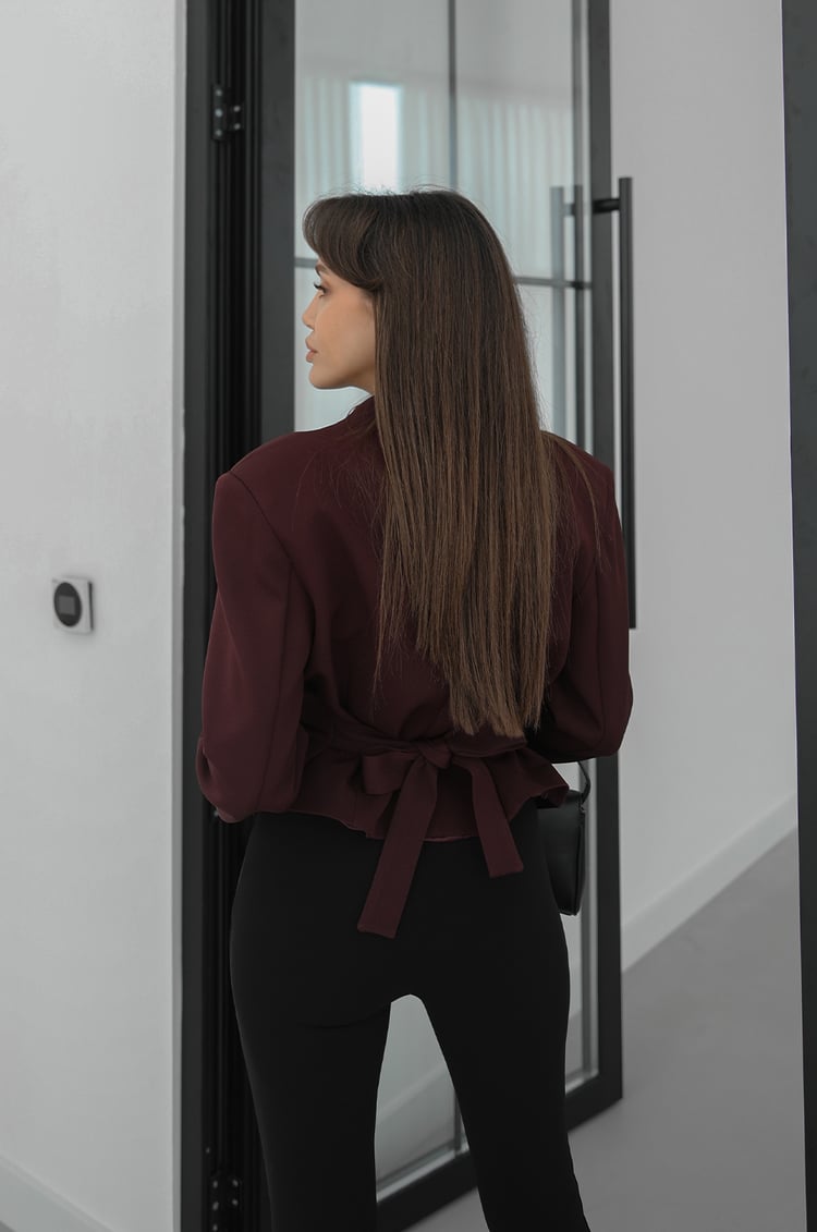 Mürdüm Arkası Bağlama Detaylı Blazer Ceket
