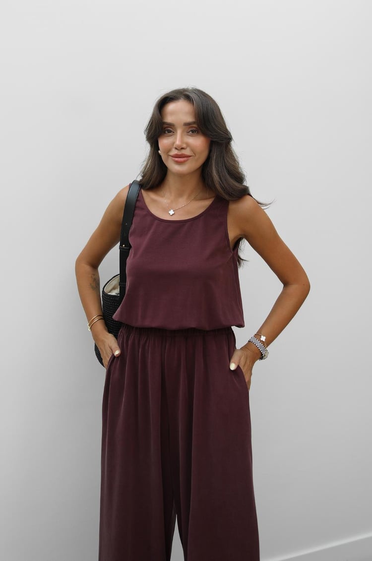Mürdüm Beli Lastikli Modal Tulum