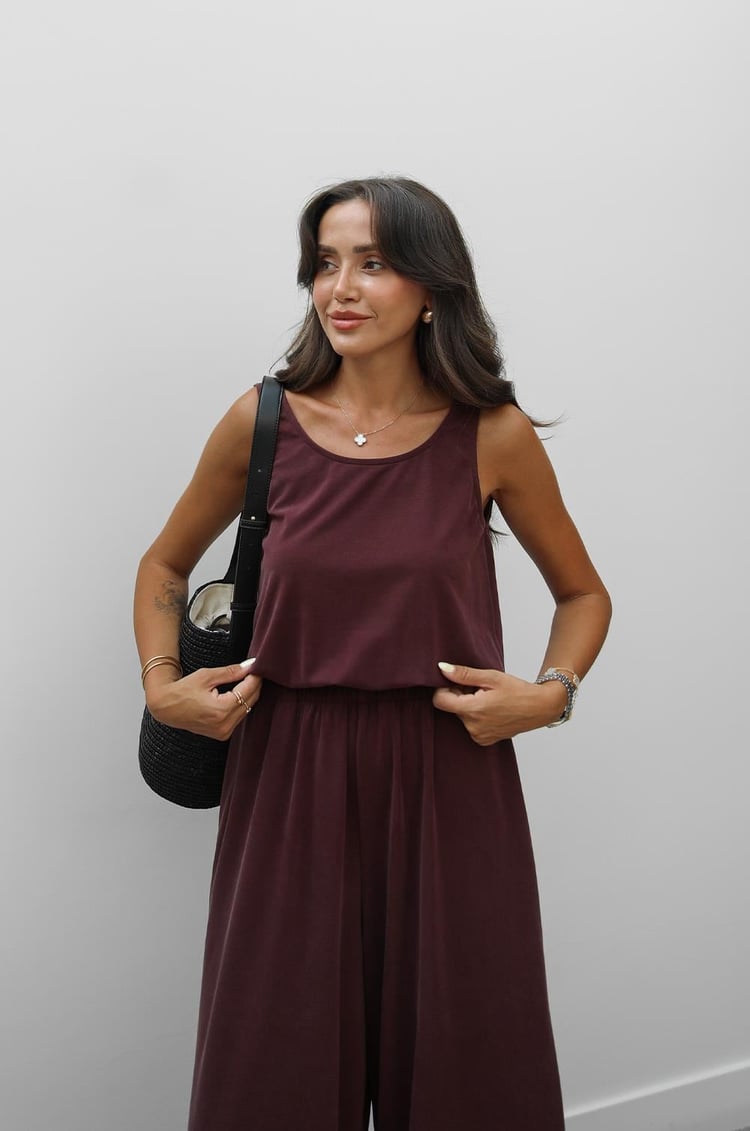 Mürdüm Beli Lastikli Modal Tulum