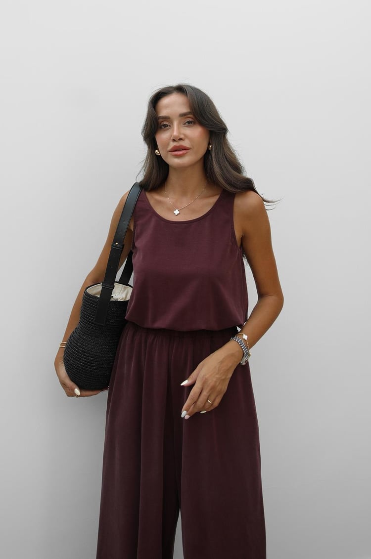 Mürdüm Beli Lastikli Modal Tulum