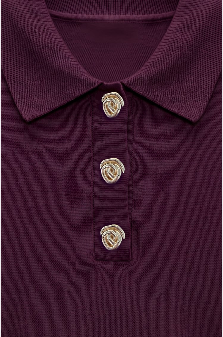 Mürdüm Button Polo Yaka Kazak