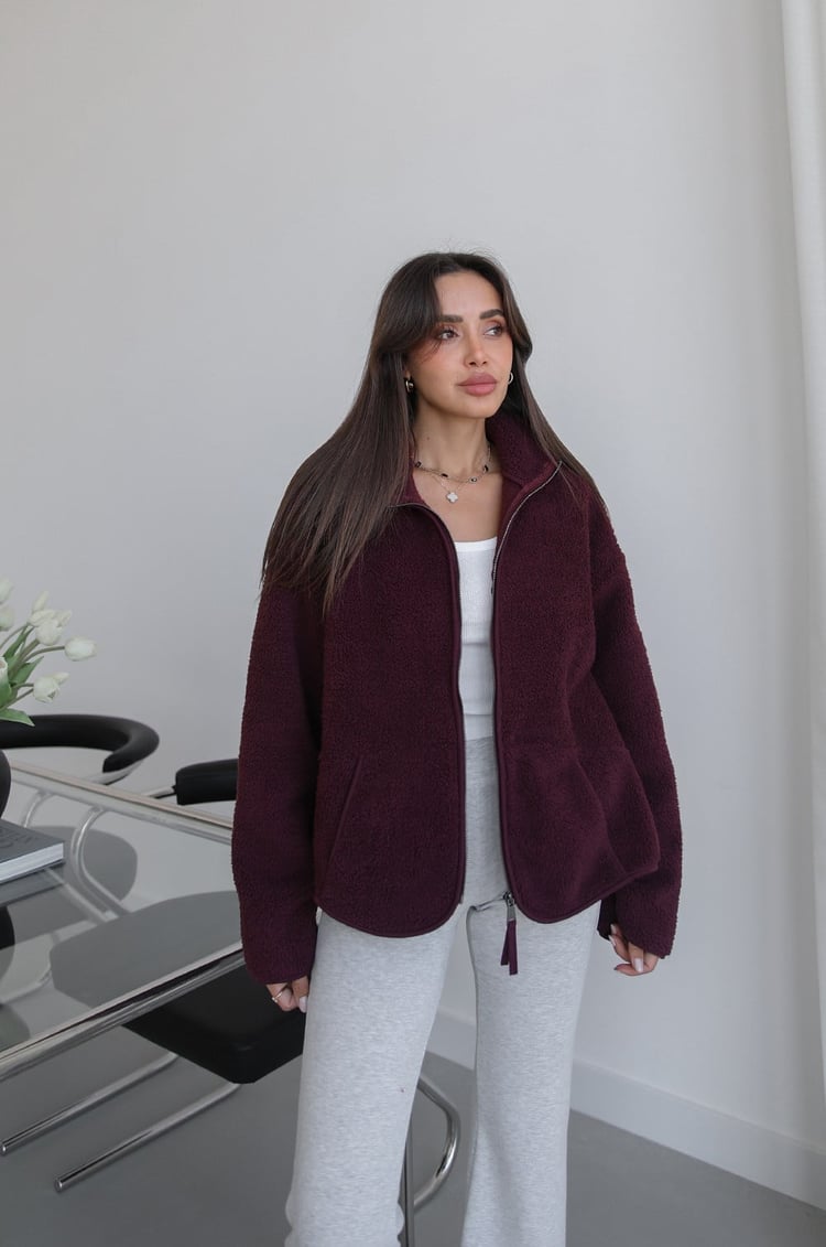 Mürdüm Fermuarlı Polar Ceket