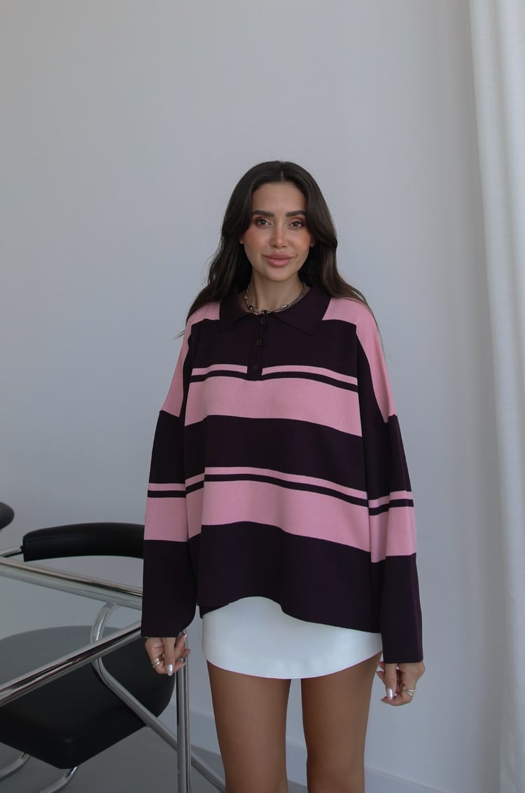 Mürdüm Kiva Çizgili Oversize Kazak